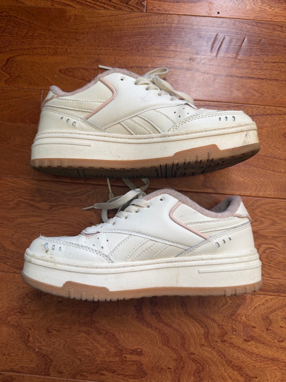 Reebok Cream and Pink Casual Lace-Up Sneakers